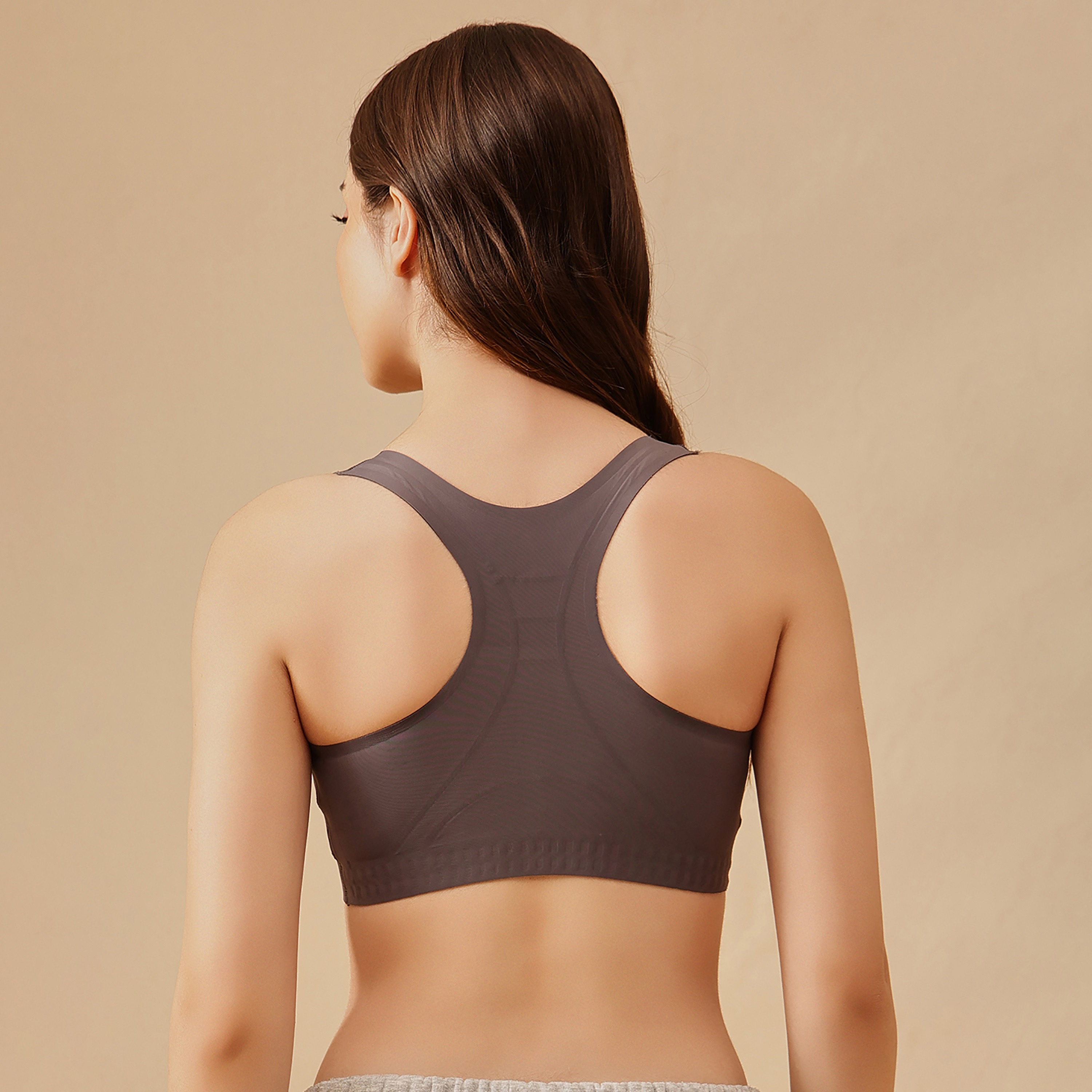 Clovia Seamless Bonded Padded Non-Wired Full Coverage Slip-On Women's Bra in Dark Grey-women-clothing-lingerie-bras-image-4