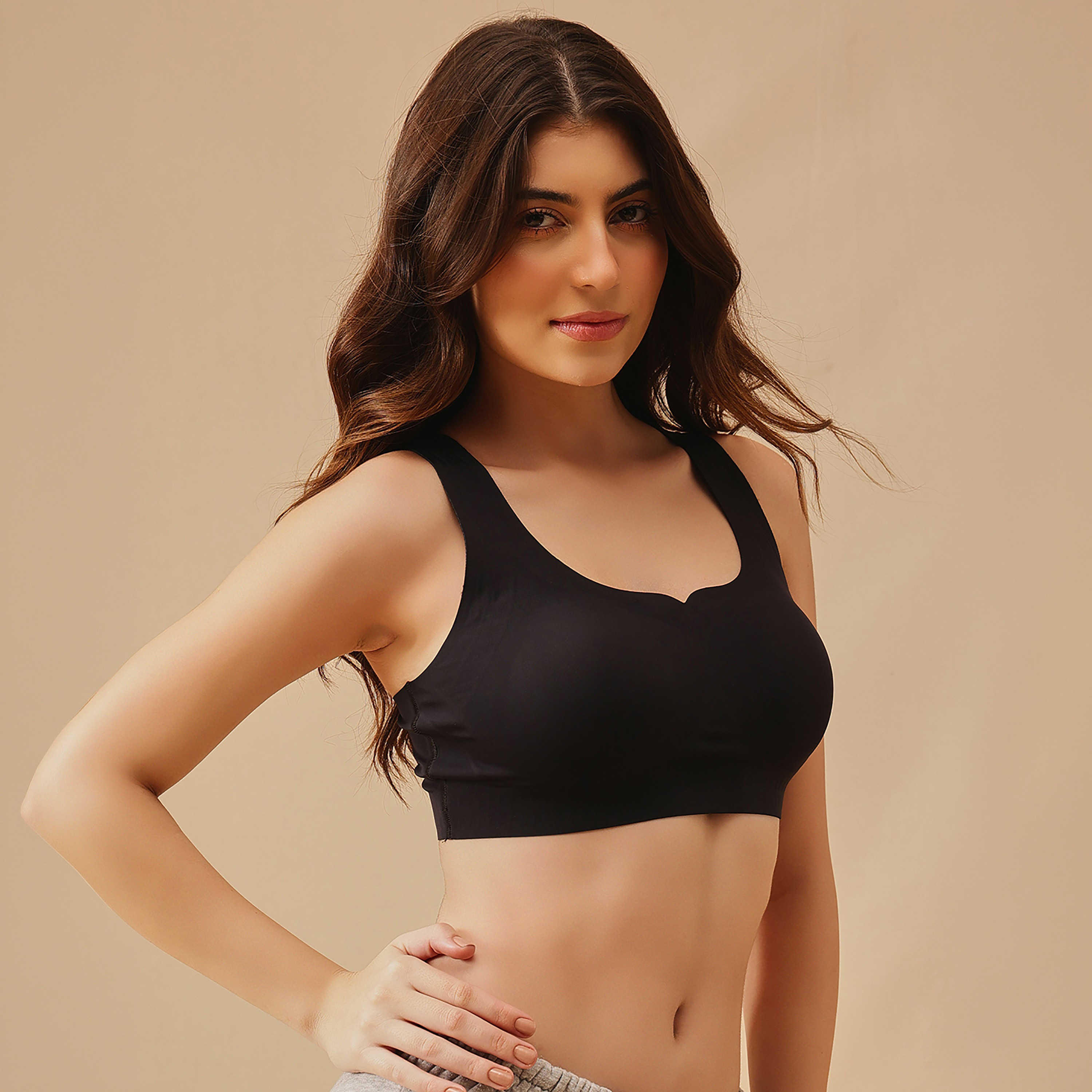 Clovia Padded Non-Wired Full Coverage Seamless Bonded Slip-On Women's Bra in Black-women-clothing-lingerie-bras-image-3