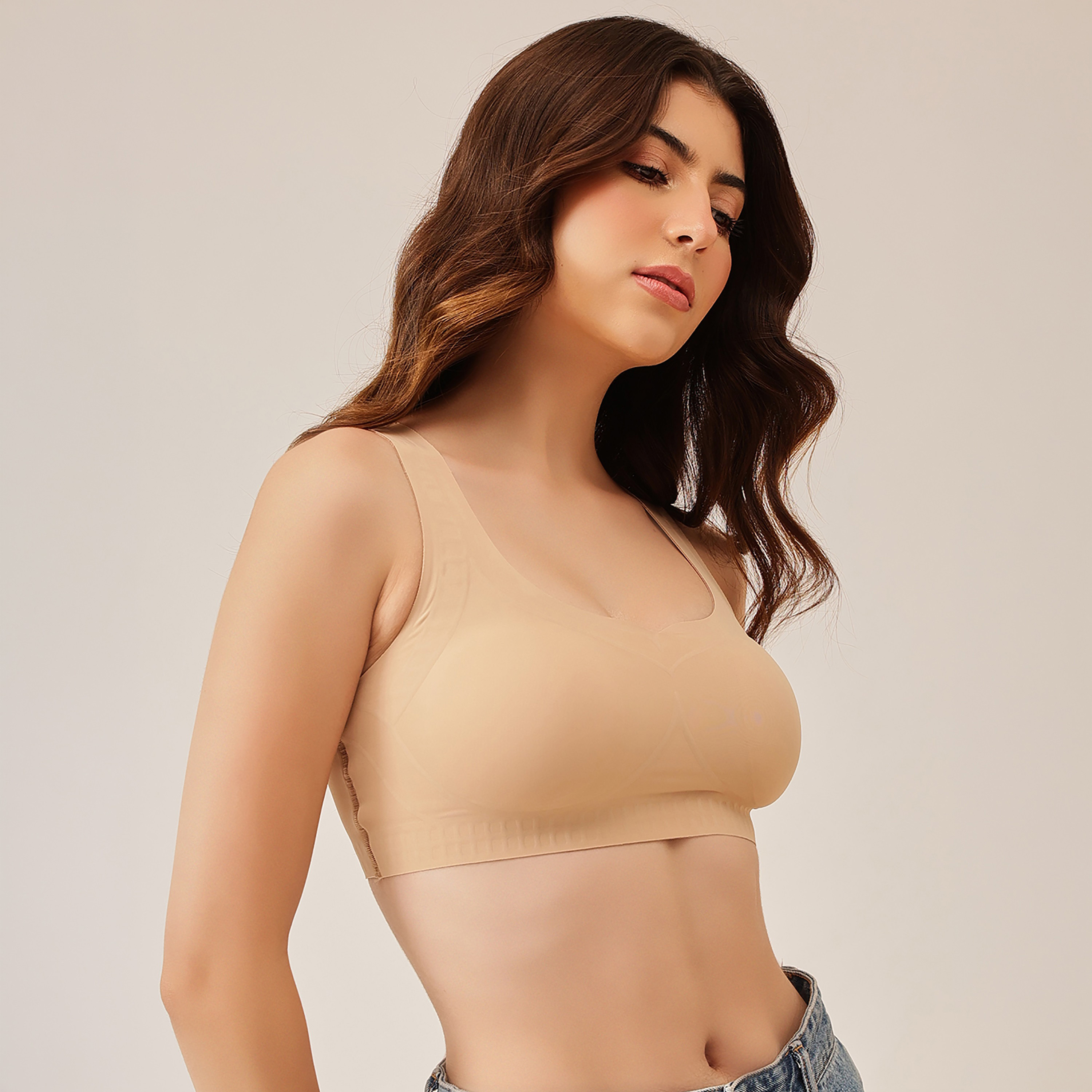 Clovia Padded Non-Wired Full Coverage Seamless Bonded Slip-On Women's Bra in Nude Colour-women-clothing-lingerie-bras-image-4