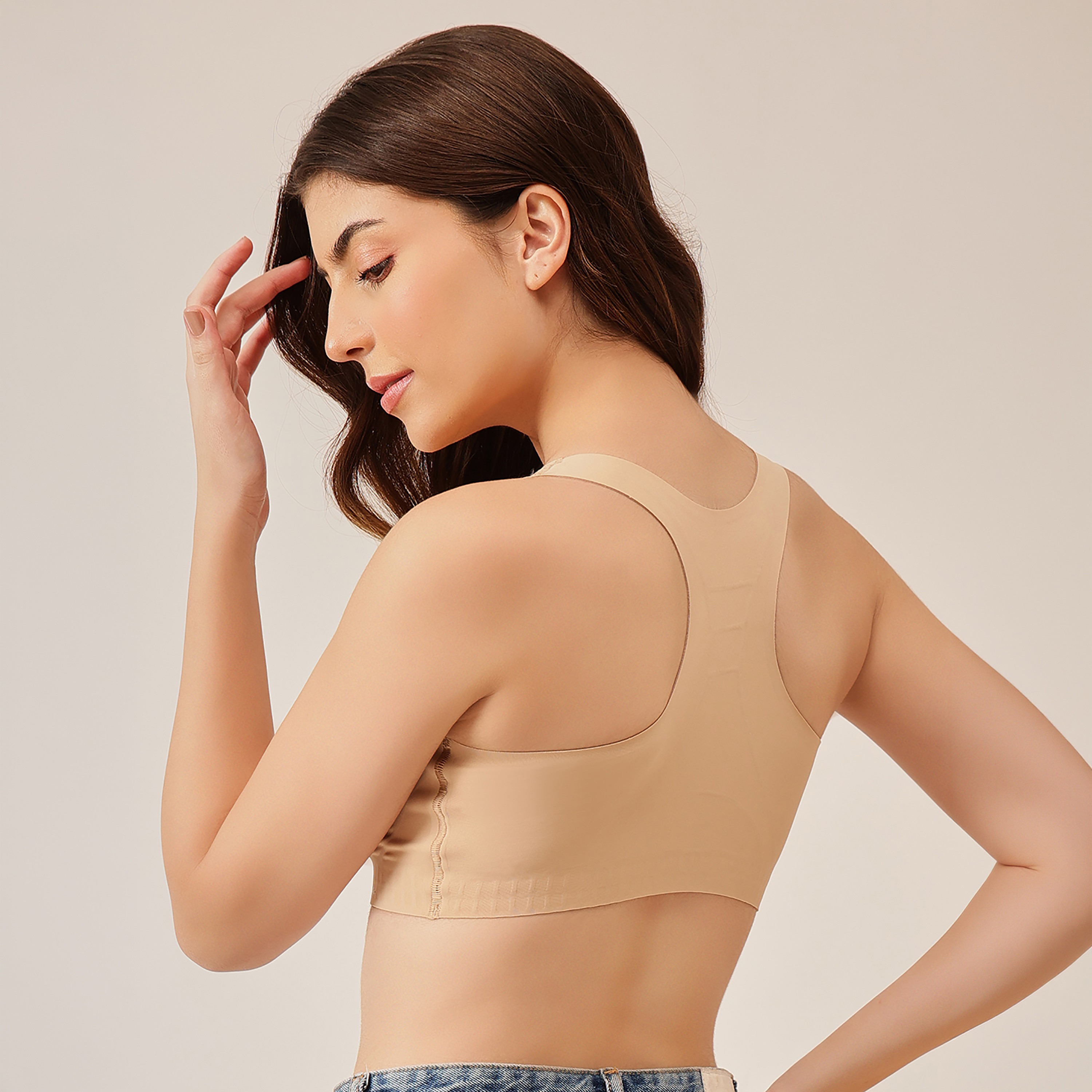 Clovia Padded Non-Wired Full Coverage Seamless Bonded Slip-On Women's Bra in Nude Colour-women-clothing-lingerie-bras-image-5