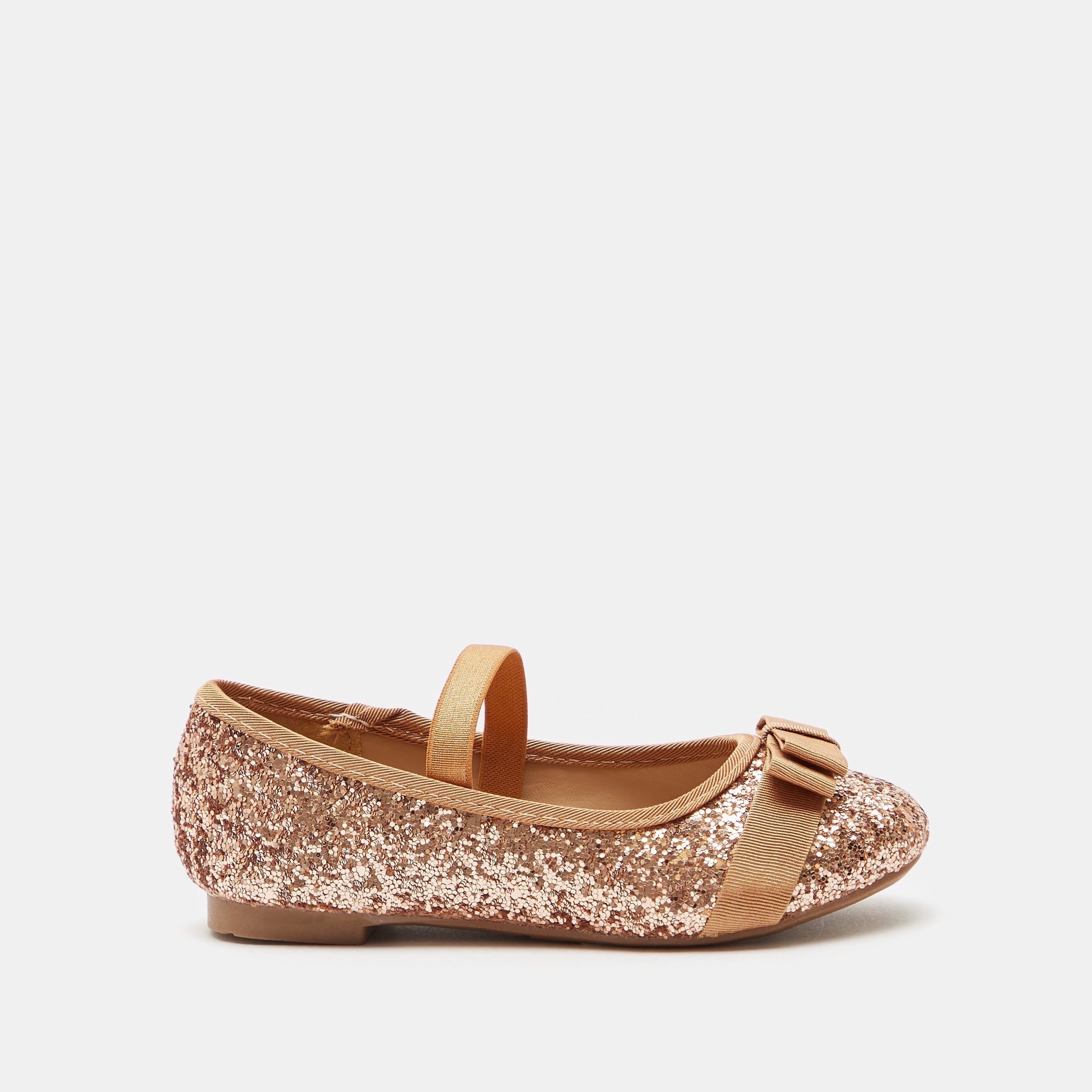حذاء ماري جين بتفاصيل جليتر وحزام مطّاطي وزينة فيونكة-baby-girls-shoes-closedshoes-image-1