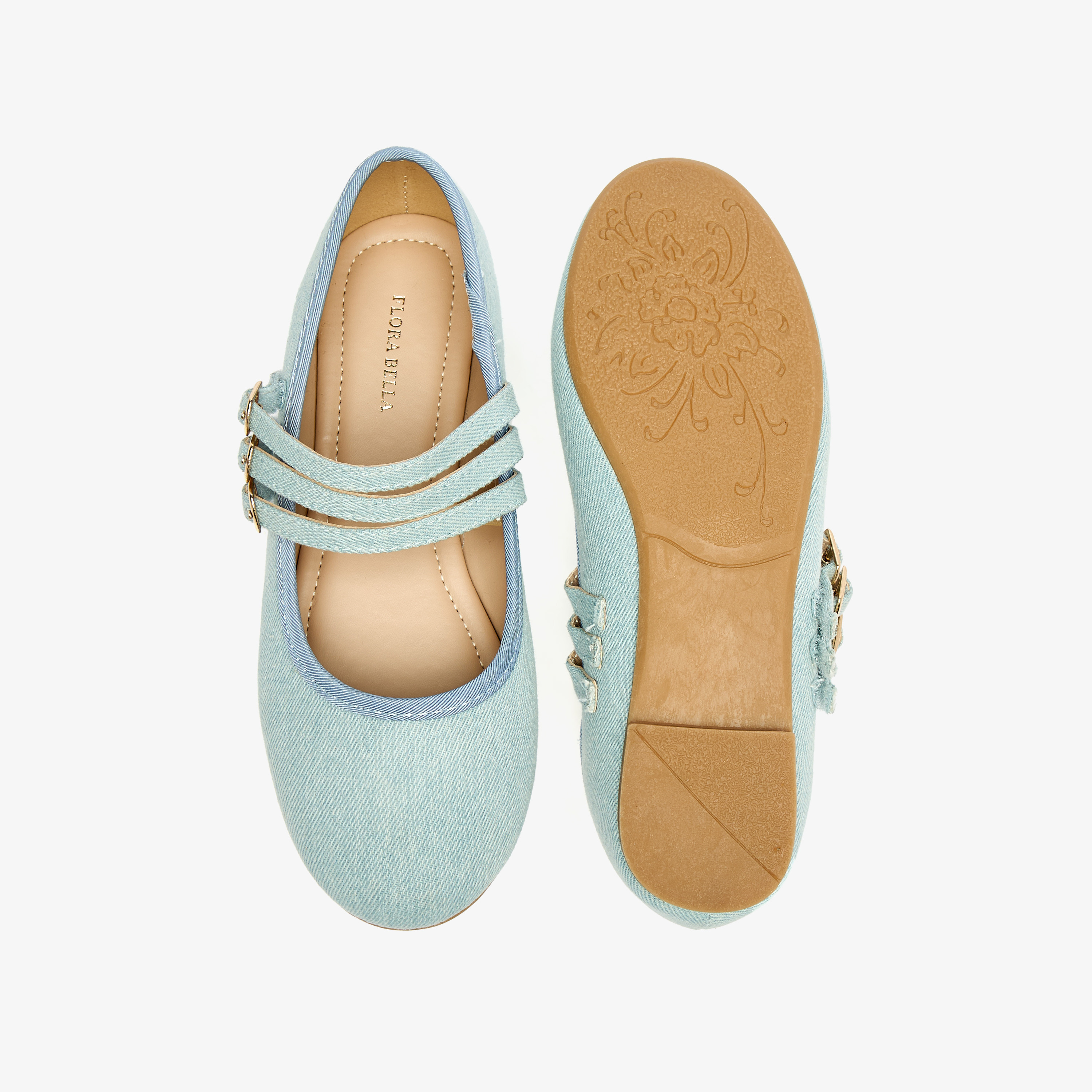 Flora Bella Textured Ballerina Shoes with Hook and Loop Closure-girls-shoes-maryjanes-image-4
