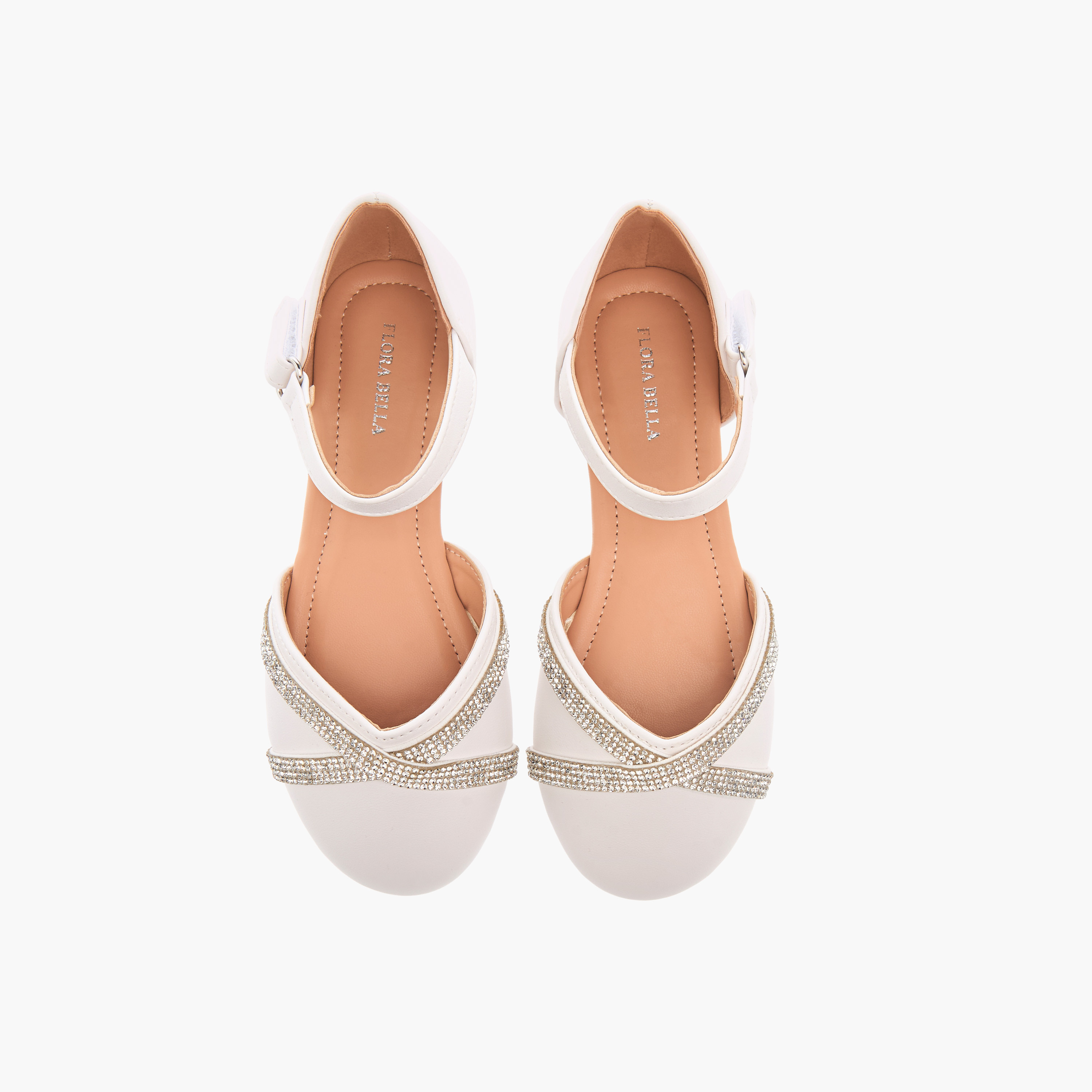 Flora Bella Embellished Ballerina Shoes with Hook and Loop Closure-girls-shoes-ballerinas-image-1