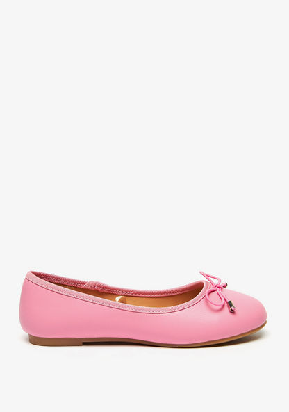 Little Missy Solid Slip-On Round Toe Ballerina Shoes with Bow Accent-Girl%27s Ballerinas-image-0