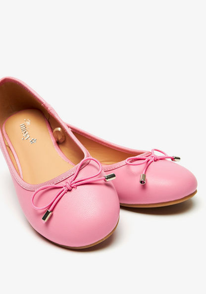 Little Missy Solid Slip-On Round Toe Ballerina Shoes with Bow Accent-Girl%27s Ballerinas-image-3