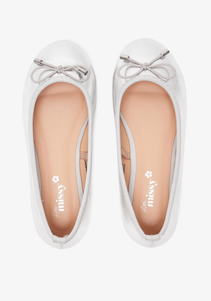 Little Missy Solid Slip-On Round Toe Ballerina Shoes with Bow Accent-Girl%27s Ballerinas-image-4