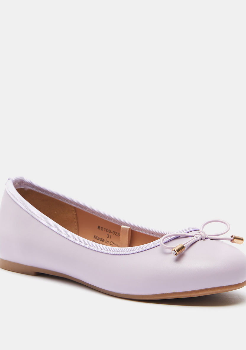 Solid Slip-On Ballerina Shoes with Bow Accent-Girl%27s Ballerinas-image-0