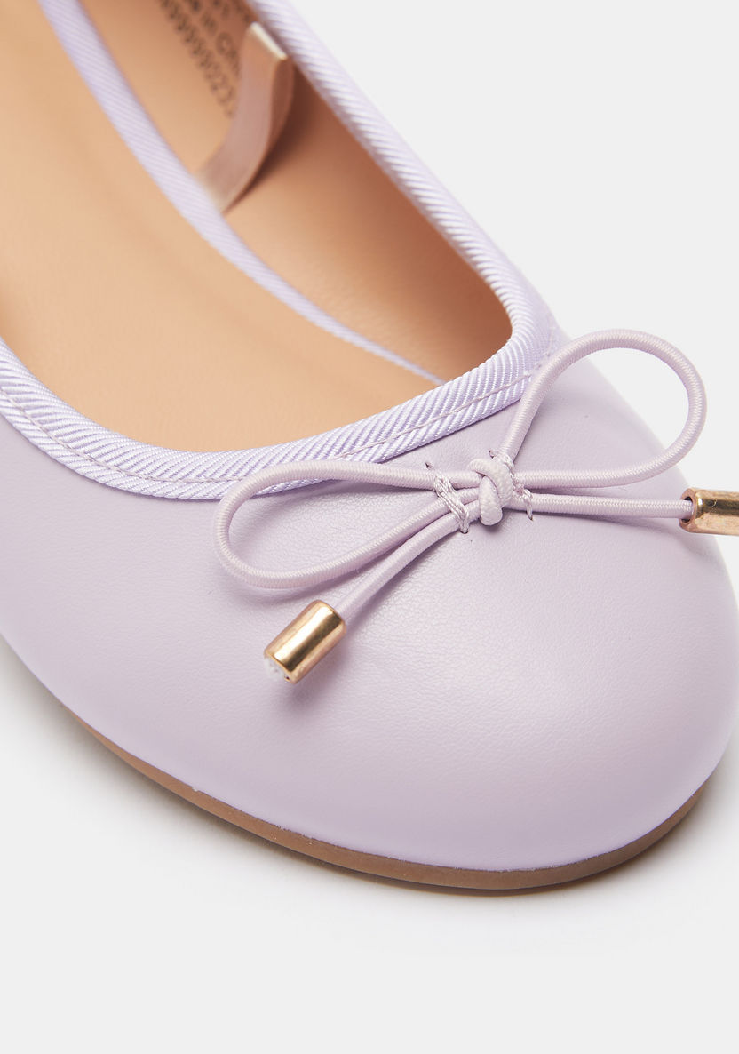 Solid Slip-On Ballerina Shoes with Bow Accent-Girl%27s Ballerinas-image-3