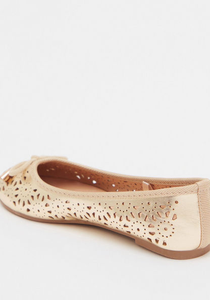 Laser Cut Round Toe Ballerinas with Bow Accent