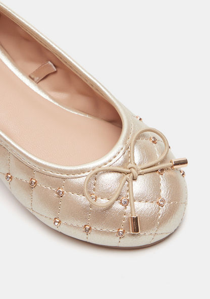 Little Missy Quilted Metallic Ballerinas with Bow Accent-Girl%27s Ballerinas-image-3