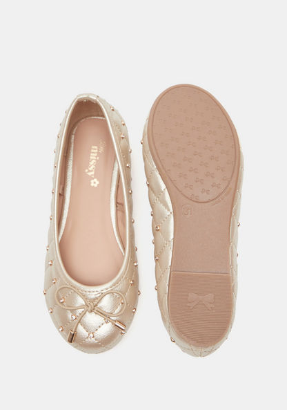 Little Missy Quilted Metallic Ballerinas with Bow Accent-Girl%27s Ballerinas-image-4