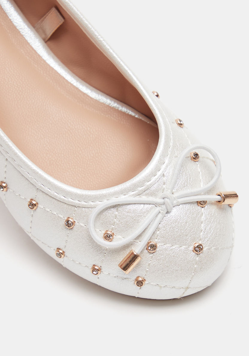 Little Missy Quilted Metallic Ballerinas with Bow Accent-Girl%27s Ballerinas-image-3