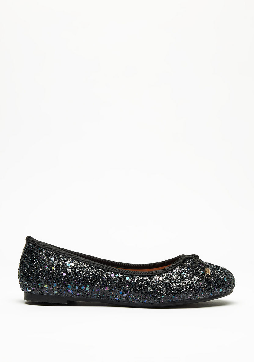 Little Missy Glitter Textured Round Toe Ballerina Shoes with Bow Accent-Girl%27s Ballerinas-image-0