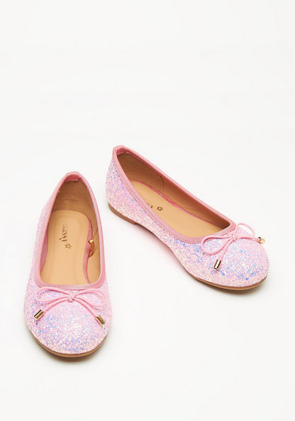 Little Missy Glitter Textured Round Toe Ballerina Shoes with Bow Accent-Girl%27s Ballerinas-image-1