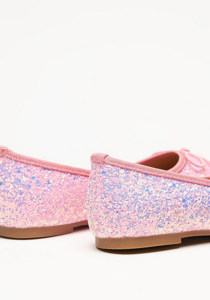 Little Missy Glitter Textured Round Toe Ballerina Shoes with Bow Accent-Girl%27s Ballerinas-image-2