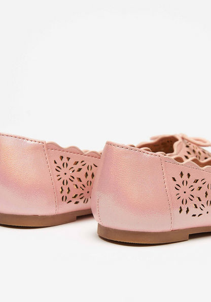 Little Missy Laser Cut Ballerina Shoes with Bow Accent-Girl%27s Ballerinas-image-2