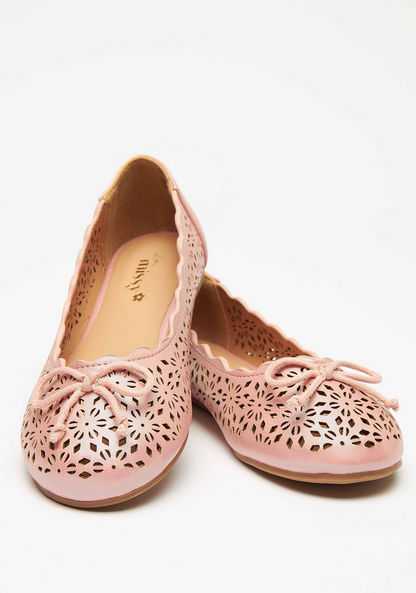 Little Missy Laser Cut Ballerina Shoes with Bow Accent-Girl%27s Ballerinas-image-3