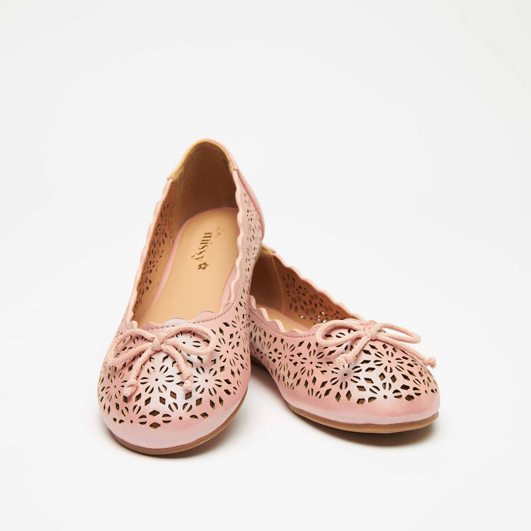 Little Missy Laser Cut Ballerina Shoes with Bow Accent
