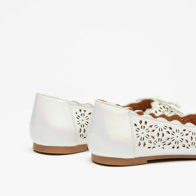 Little Missy Laser Cut Ballerina Shoes with Bow Accent