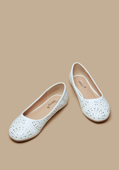 Little Missy Cutwork Detail Slip-On Round Toe Ballerina Shoes-Girl%27s Ballerinas-image-1