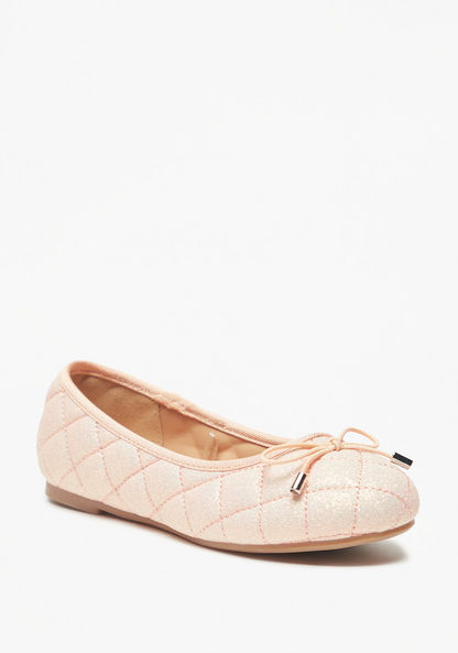 Little Missy Quilted Glitter Textured Slip-On Round Toe Ballerina Shoes-Girl%27s Ballerinas-image-0