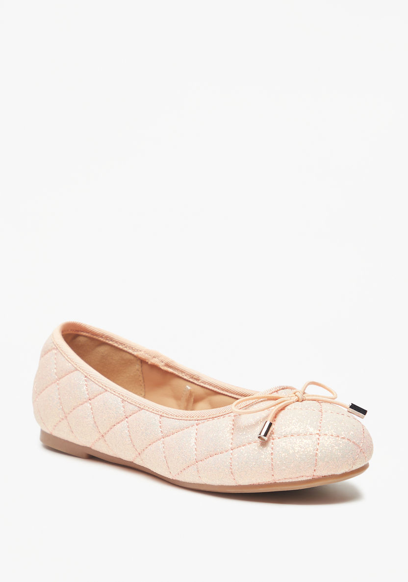 Little Missy Quilted Glitter Textured Slip-On Round Toe Ballerina Shoes-Girl%27s Ballerinas-image-0