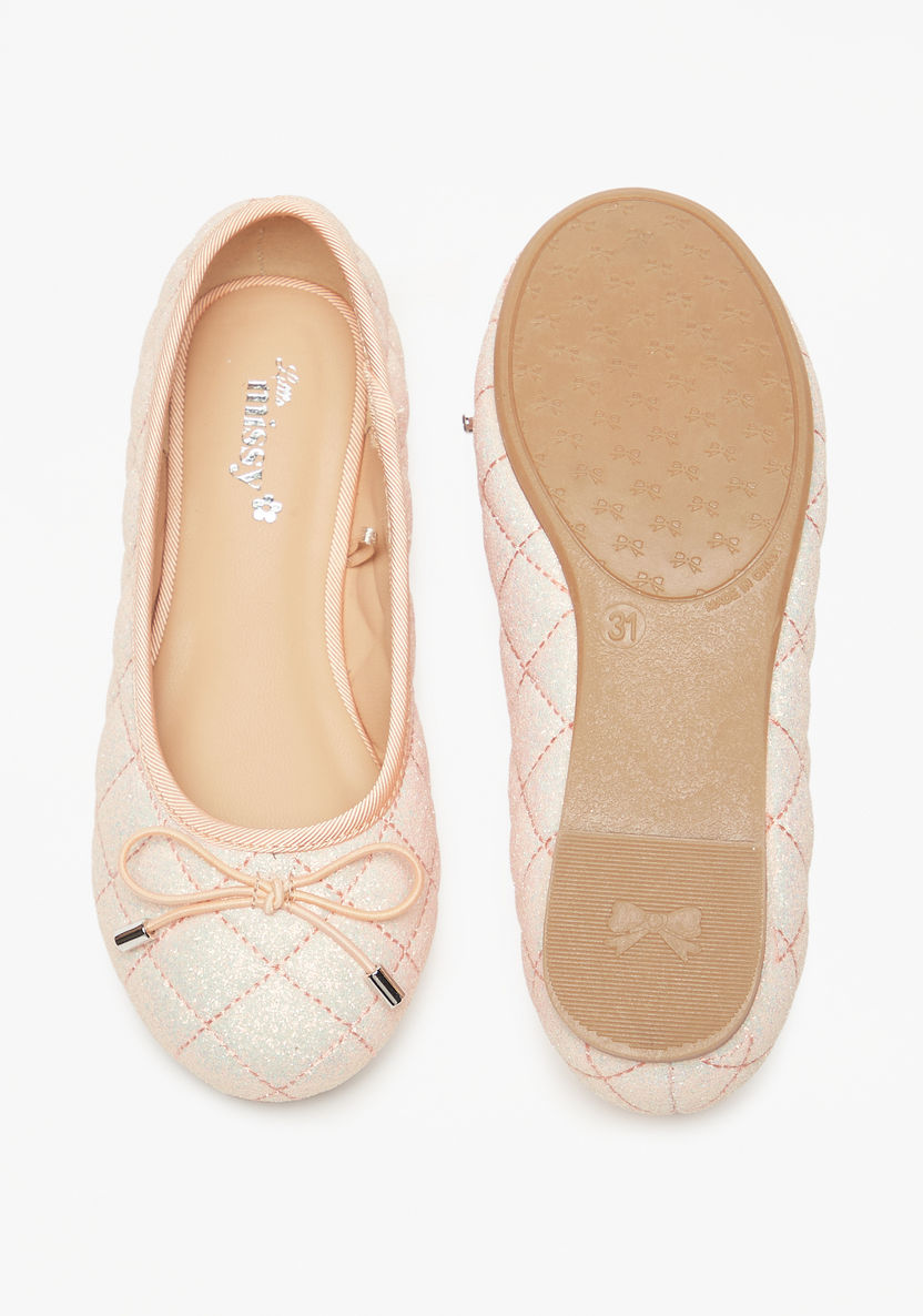 Little Missy Quilted Glitter Textured Slip-On Round Toe Ballerina Shoes-Girl%27s Ballerinas-image-3