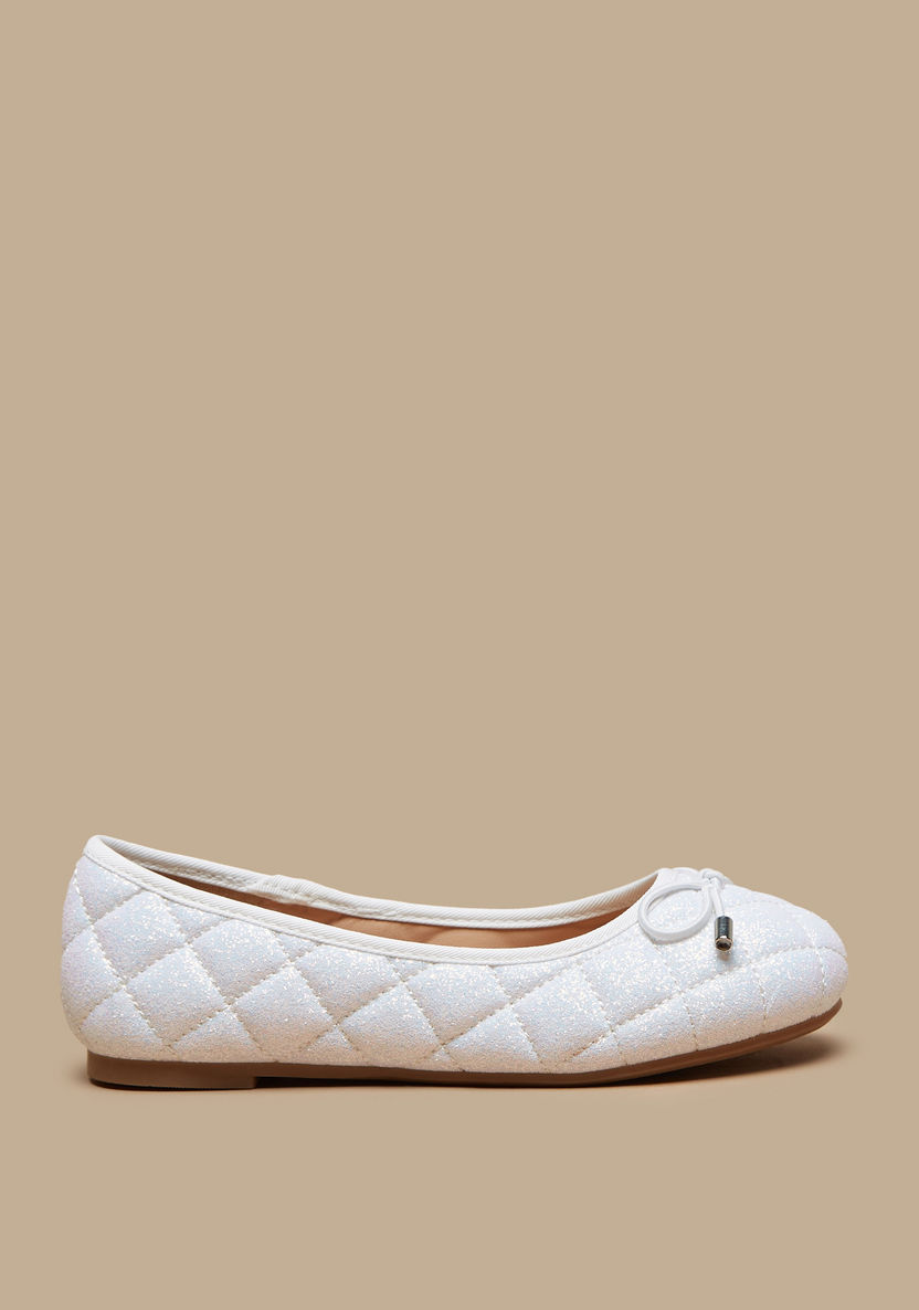 Little Missy Quilted Glitter Textured Slip-On Round Toe Ballerina Shoes-Girl%27s Ballerinas-image-2