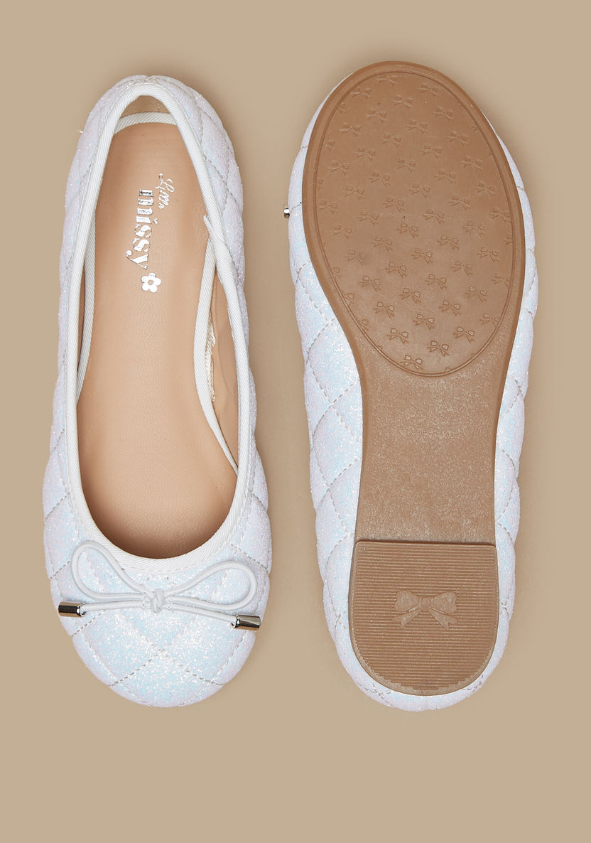 Little Missy Quilted Glitter Textured Slip-On Round Toe Ballerina Shoes-Girl%27s Ballerinas-image-3