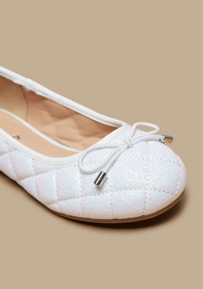 Little Missy Quilted Glitter Textured Slip-On Round Toe Ballerina Shoes-Girl%27s Ballerinas-image-4