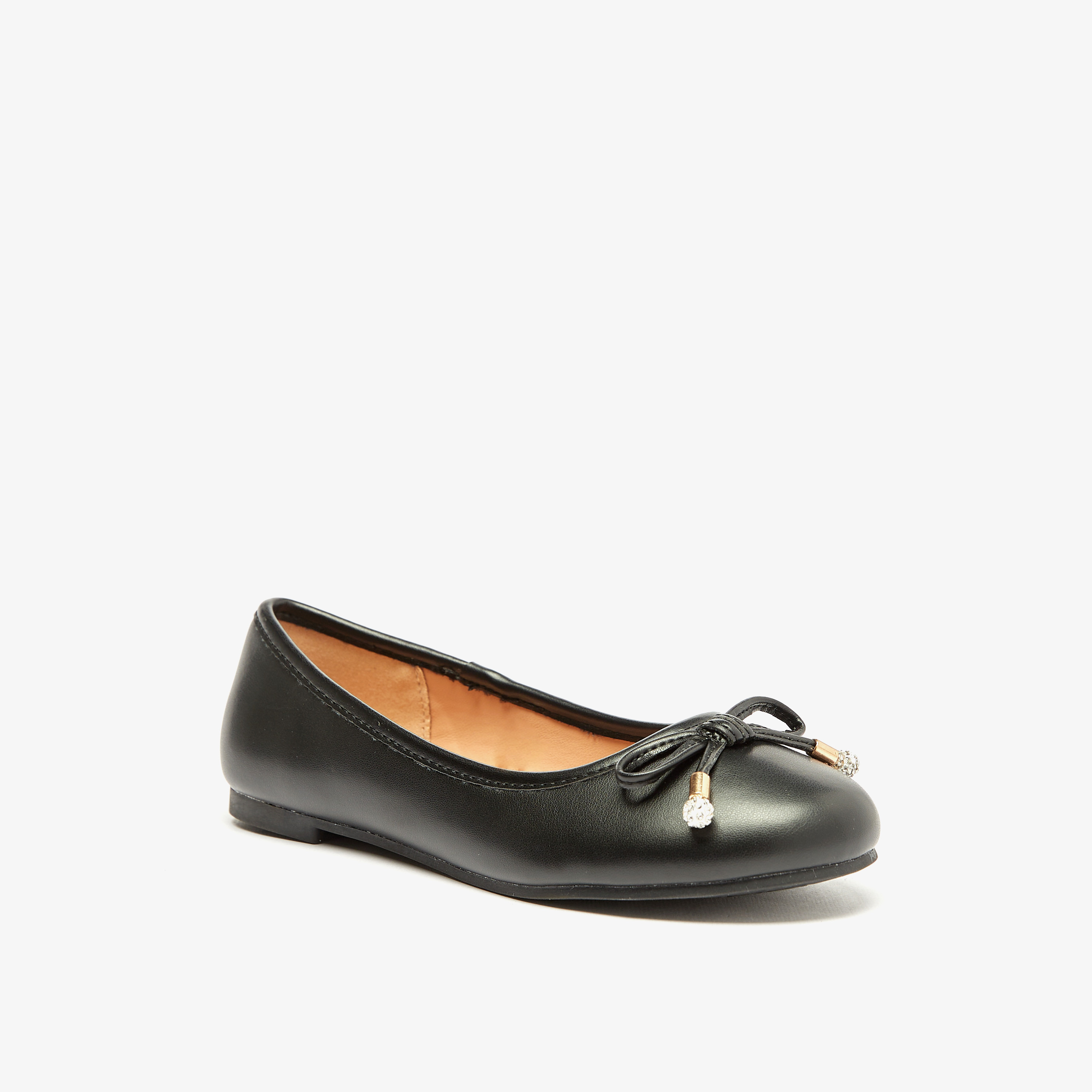 Little Missy Solid Round Toe Ballerina Shoes with Bow Detail-girls-shoes-ballerinas-image-1