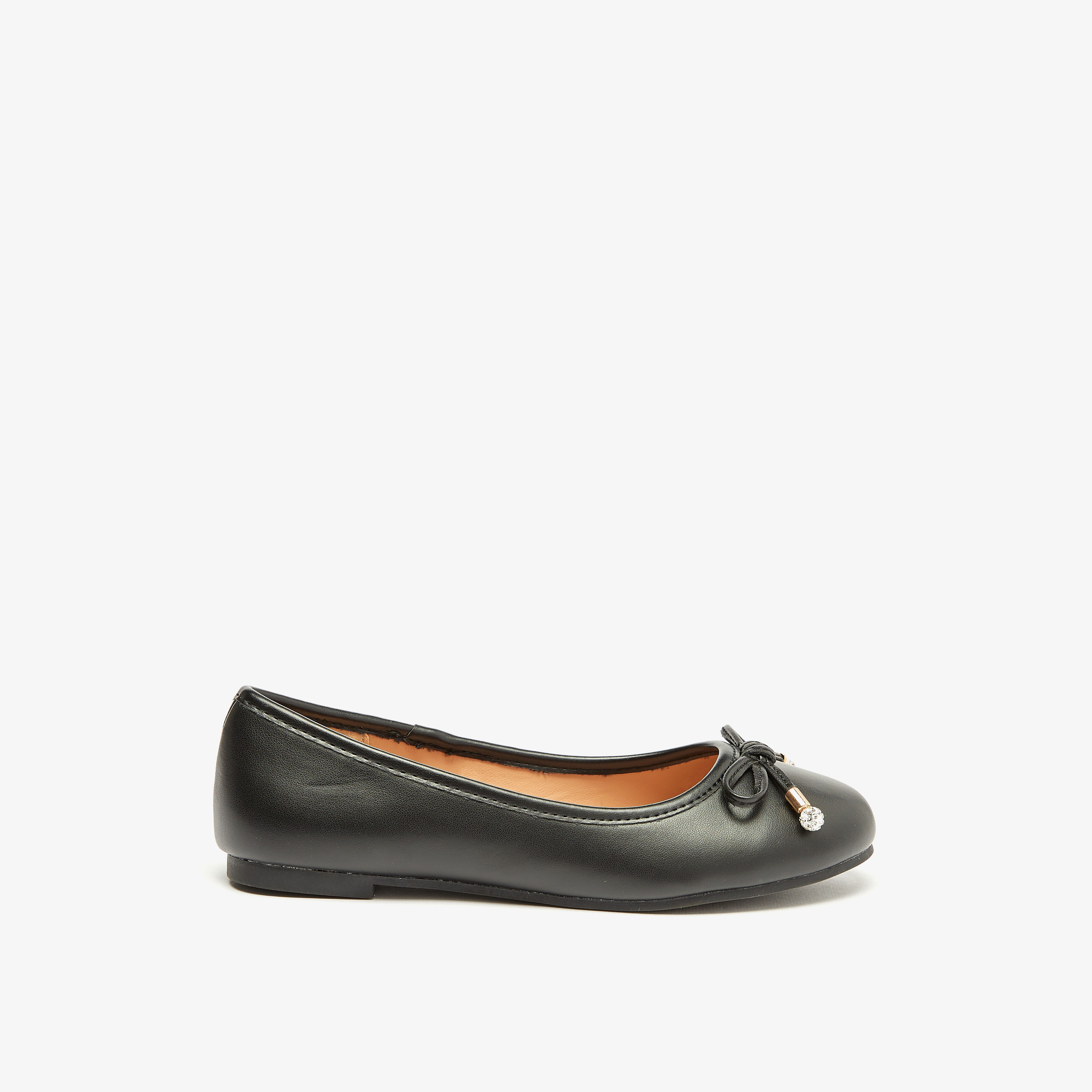 Little Missy Solid Round Toe Ballerina Shoes with Bow Detail-girls-shoes-ballerinas-image-3