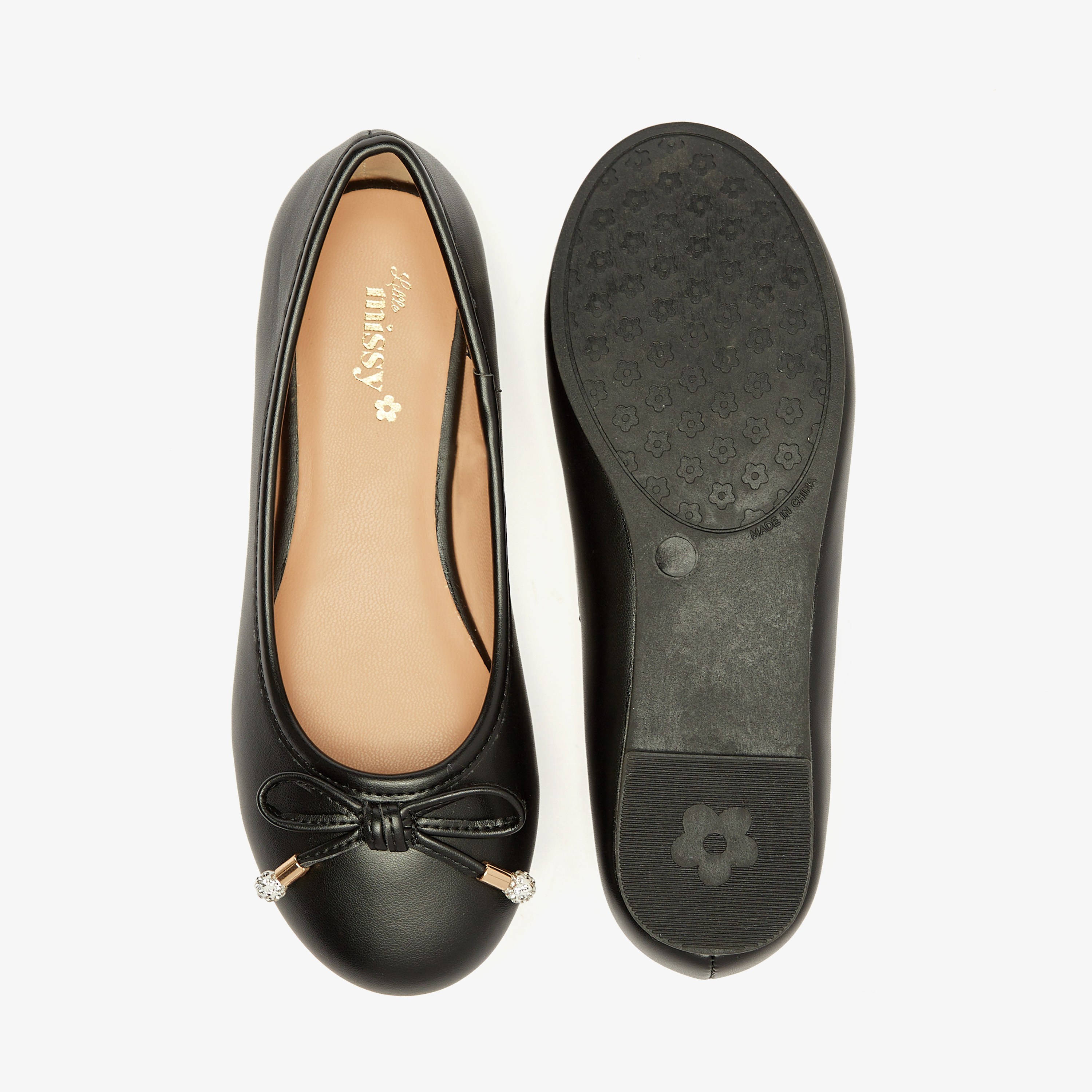 Little Missy Solid Round Toe Ballerina Shoes with Bow Detail-girls-shoes-ballerinas-image-4