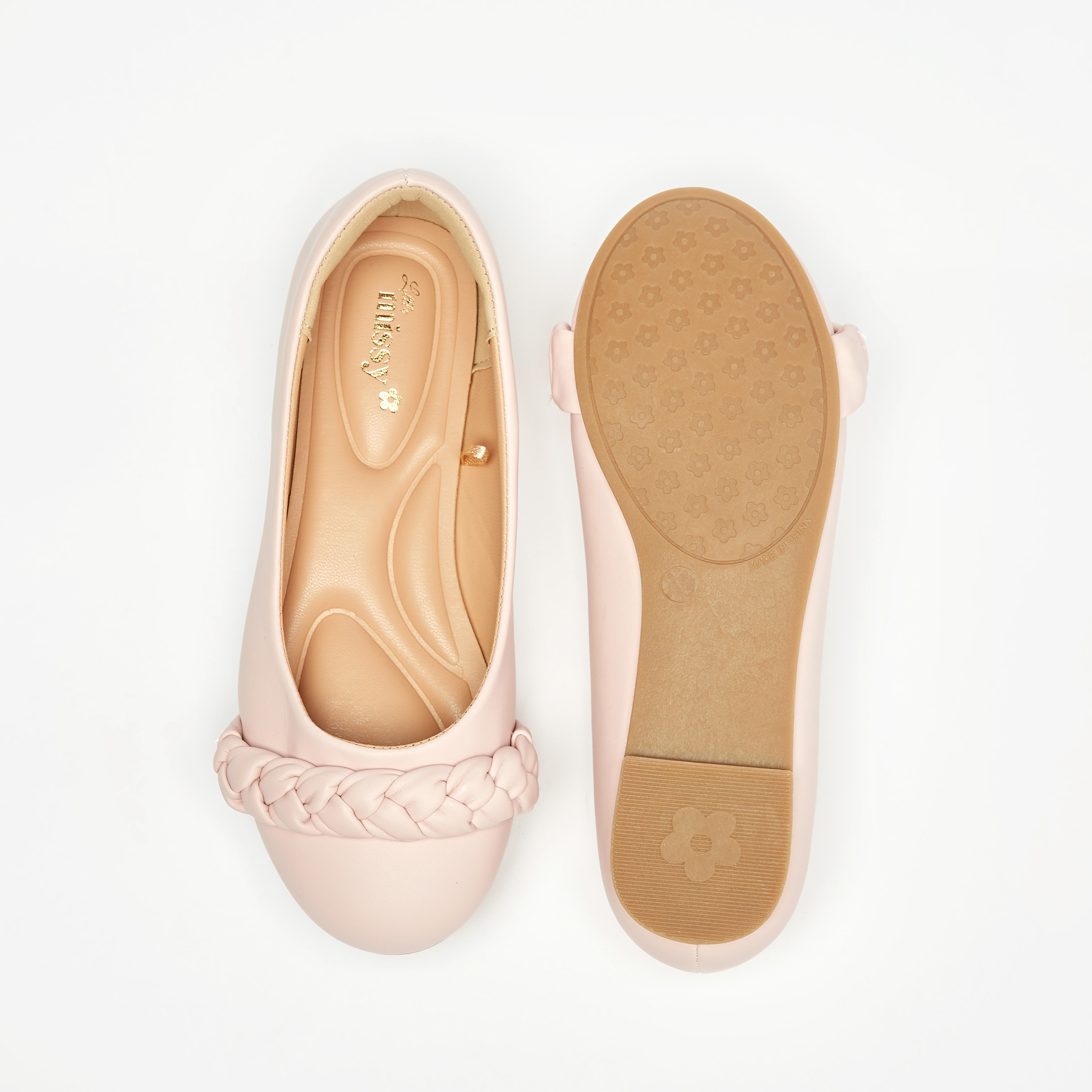 Little Missy Braided Strap Detail Slip-On Ballerina Shoes-girls-shoes-ballerinas-image-4
