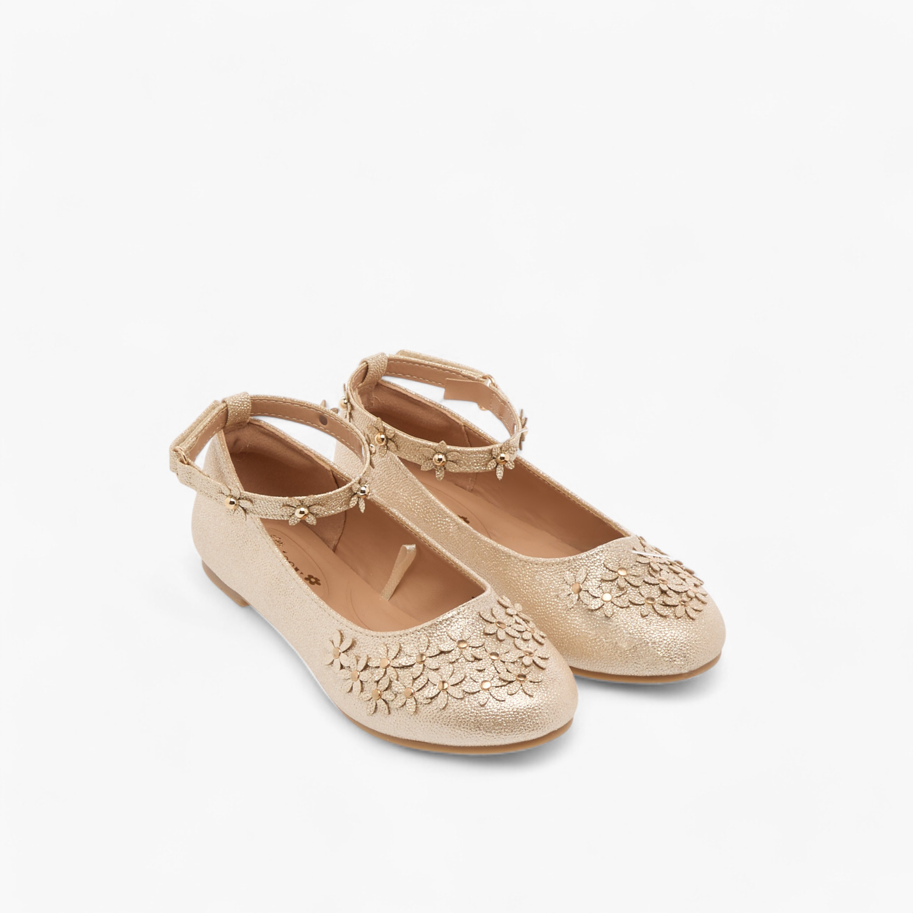 Little Missy Floral Embellished Ballerina Shoes with Hook and Loop Closure-girls-shoes-ballerinas-image-1