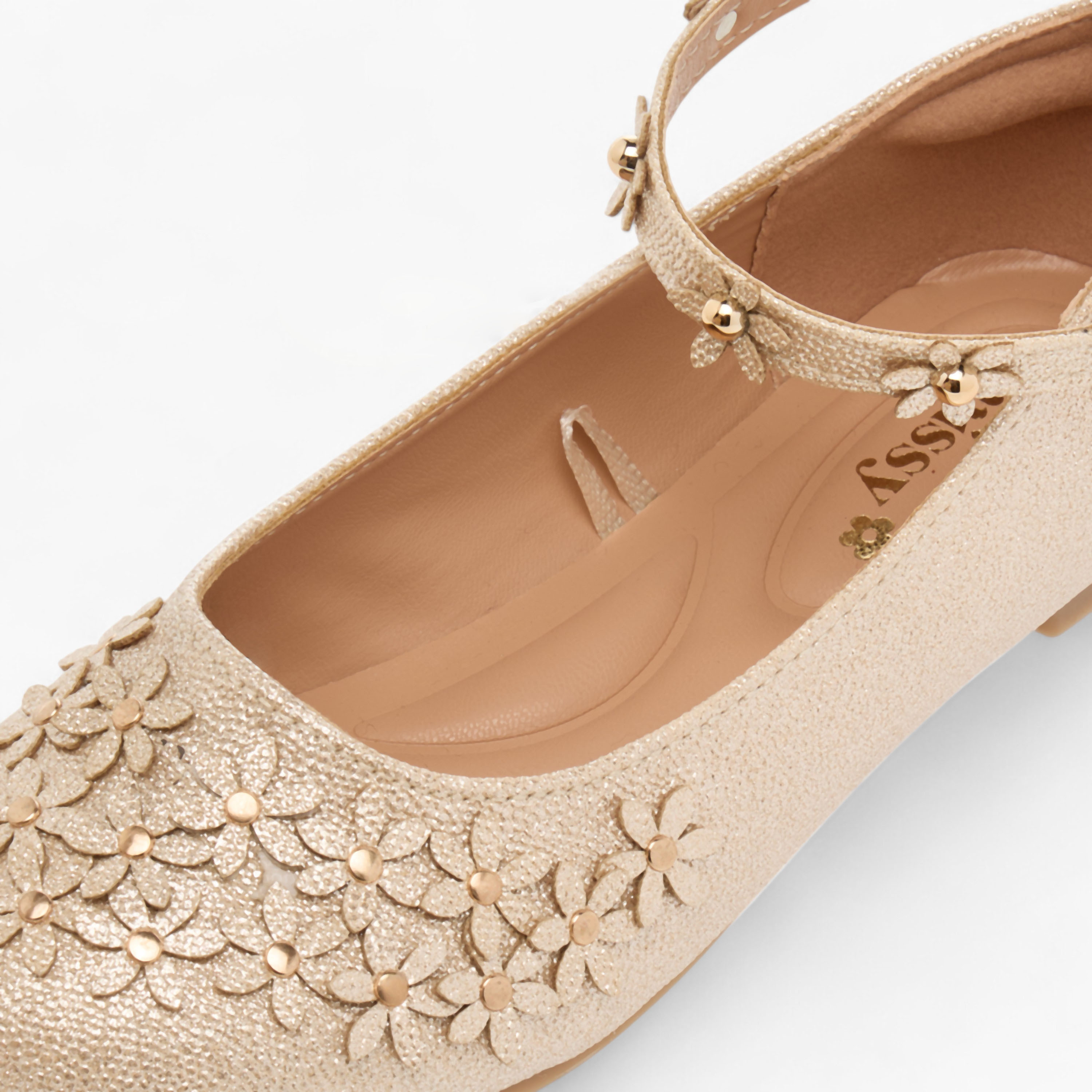 Little Missy Floral Embellished Ballerina Shoes with Hook and Loop Closure-girls-shoes-ballerinas-image-5