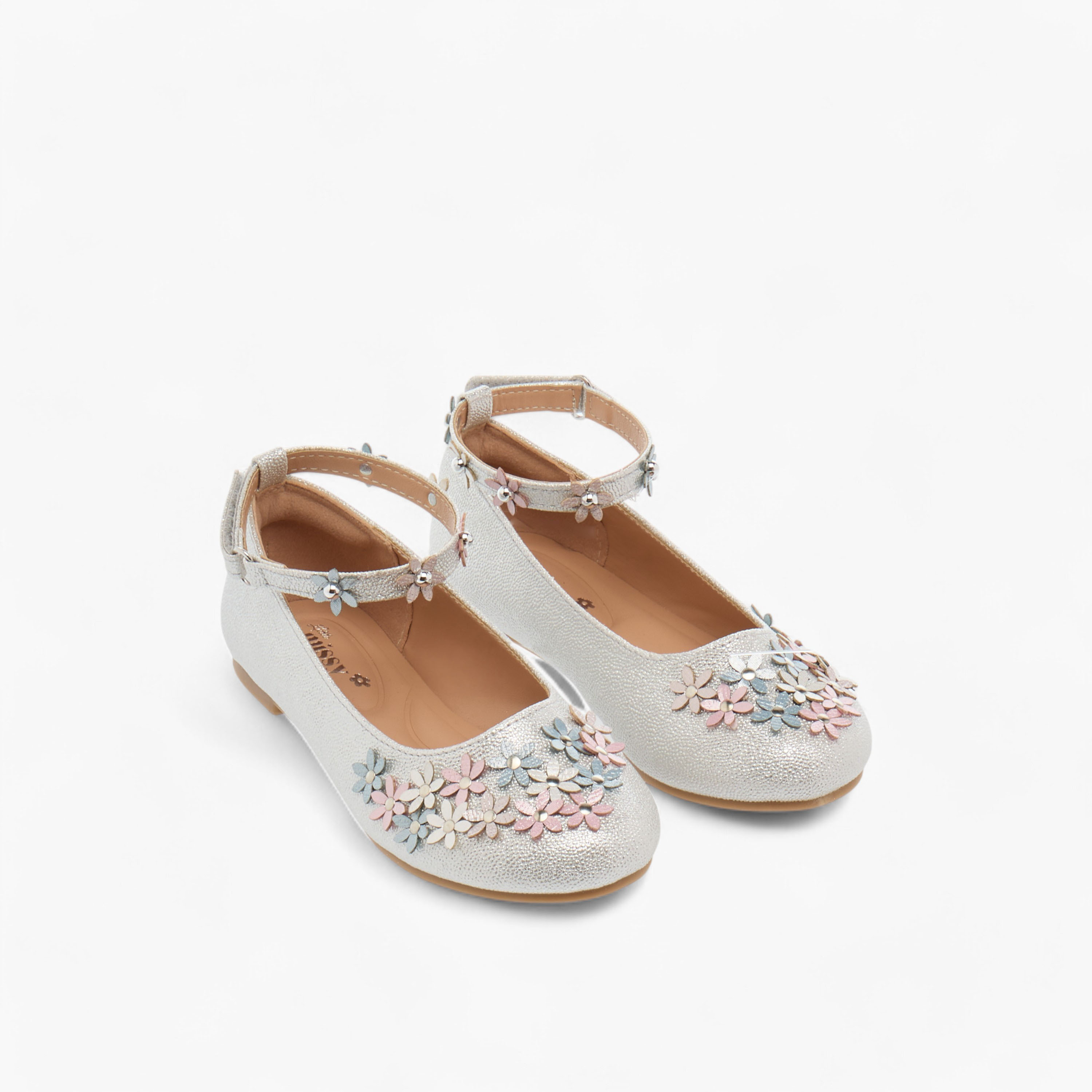 Little Missy Floral Embellished Ballerina Shoes with Hook and Loop Closure-girls-shoes-ballerinas-image-1