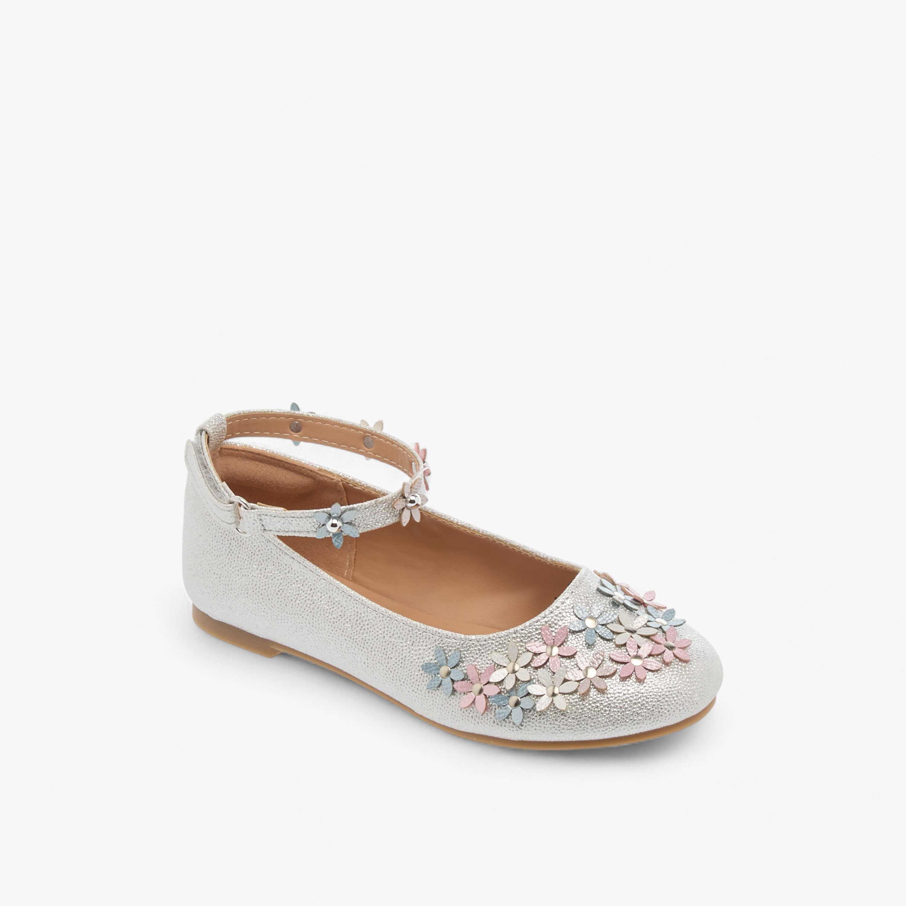 Little Missy Floral Embellished Ballerina Shoes with Hook and Loop Closure-girls-shoes-ballerinas-image-2