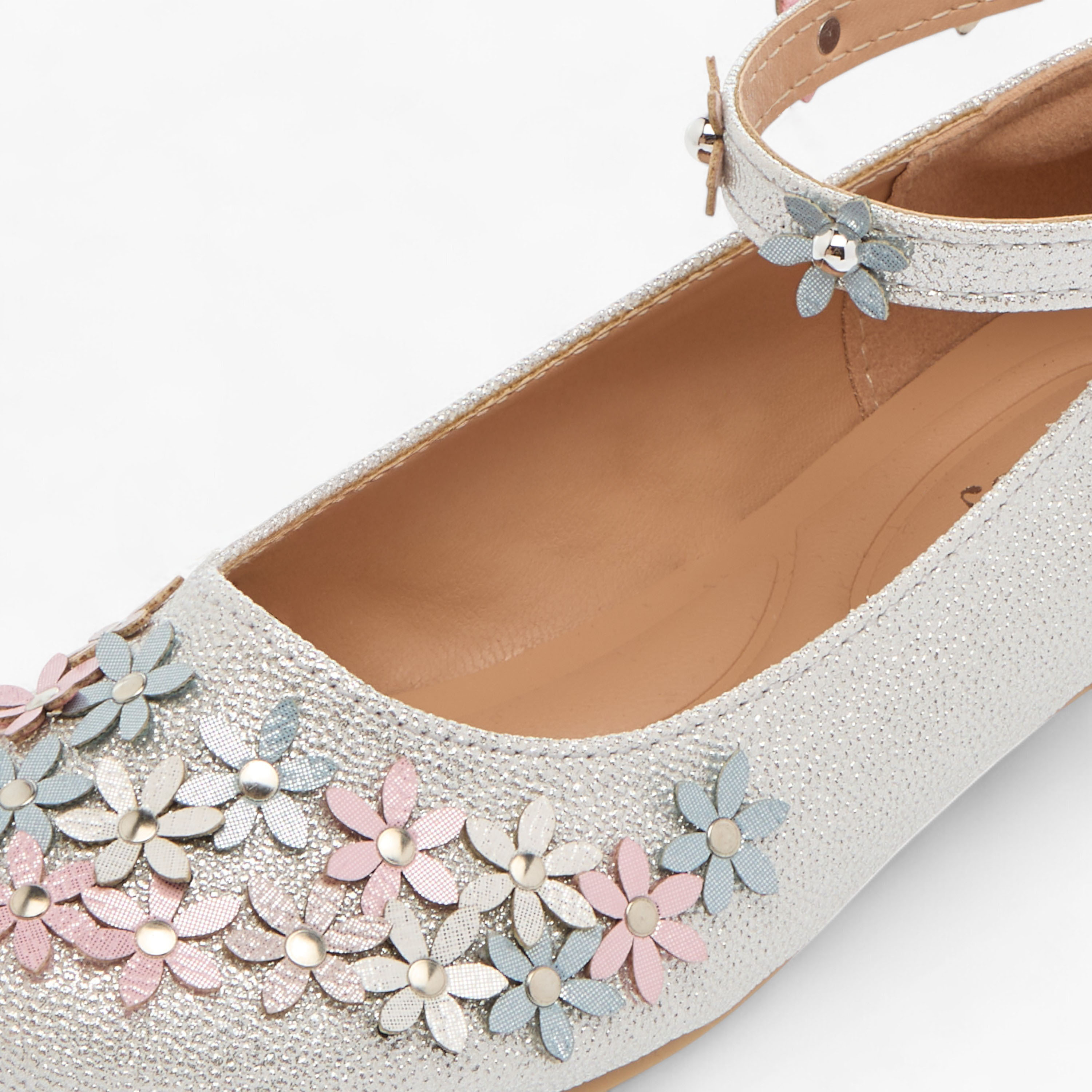 Little Missy Floral Embellished Ballerina Shoes with Hook and Loop Closure-girls-shoes-ballerinas-image-5