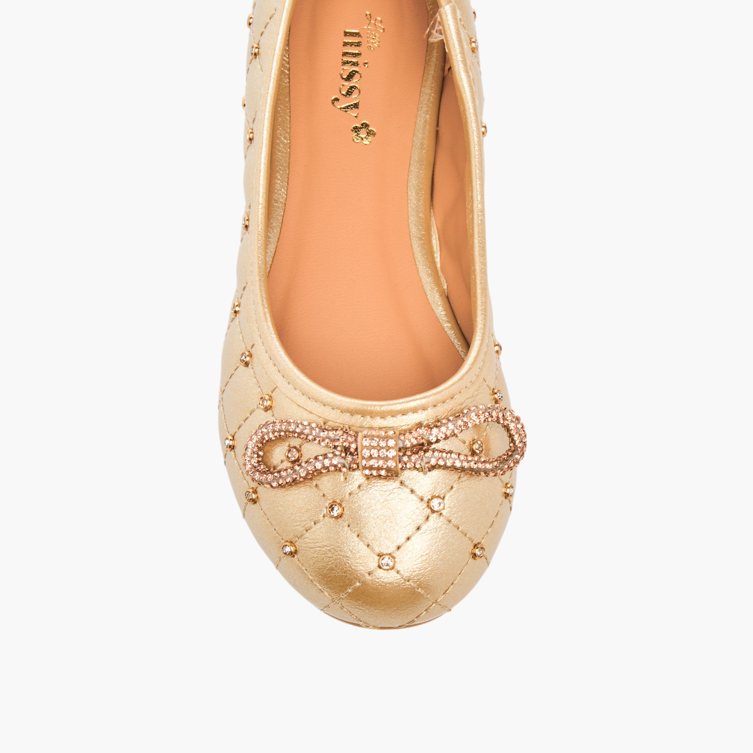 حذاء باليرينا مبطن سهل الارتداء بتزيينات وفيونكة من ليتل ميسي-girls-shoes-ballerinas-image-4