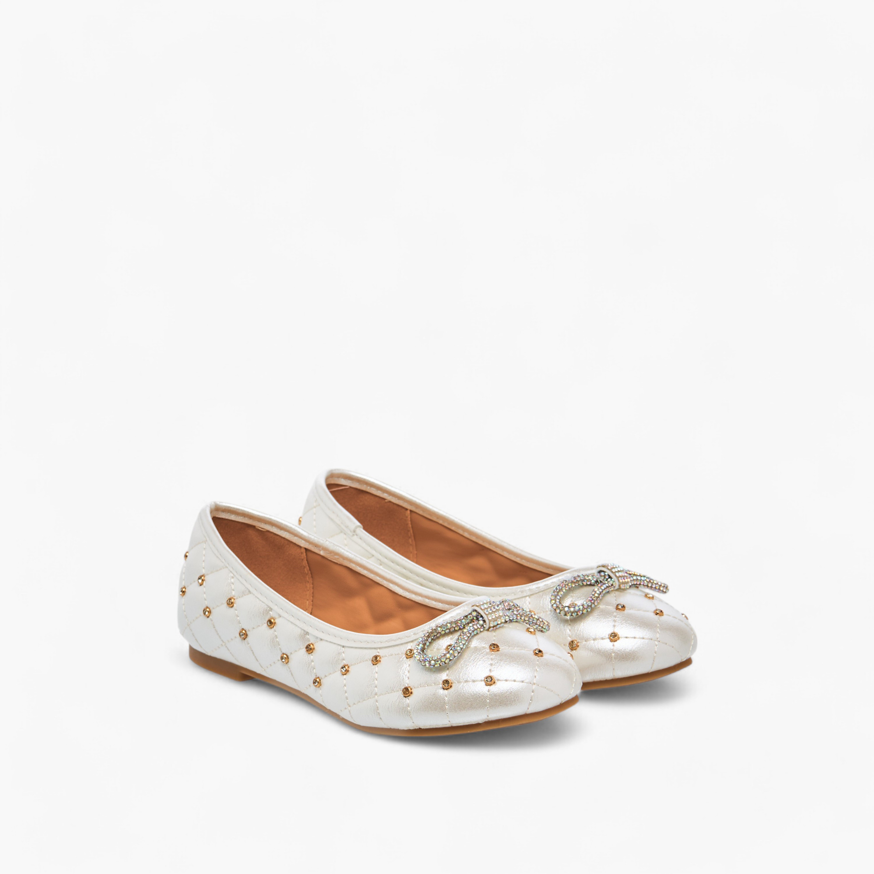 حذاء باليرينا مبطن سهل الارتداء بتزيينات وفيونكة من ليتل ميسي-girls-shoes-ballerinas-image-1
