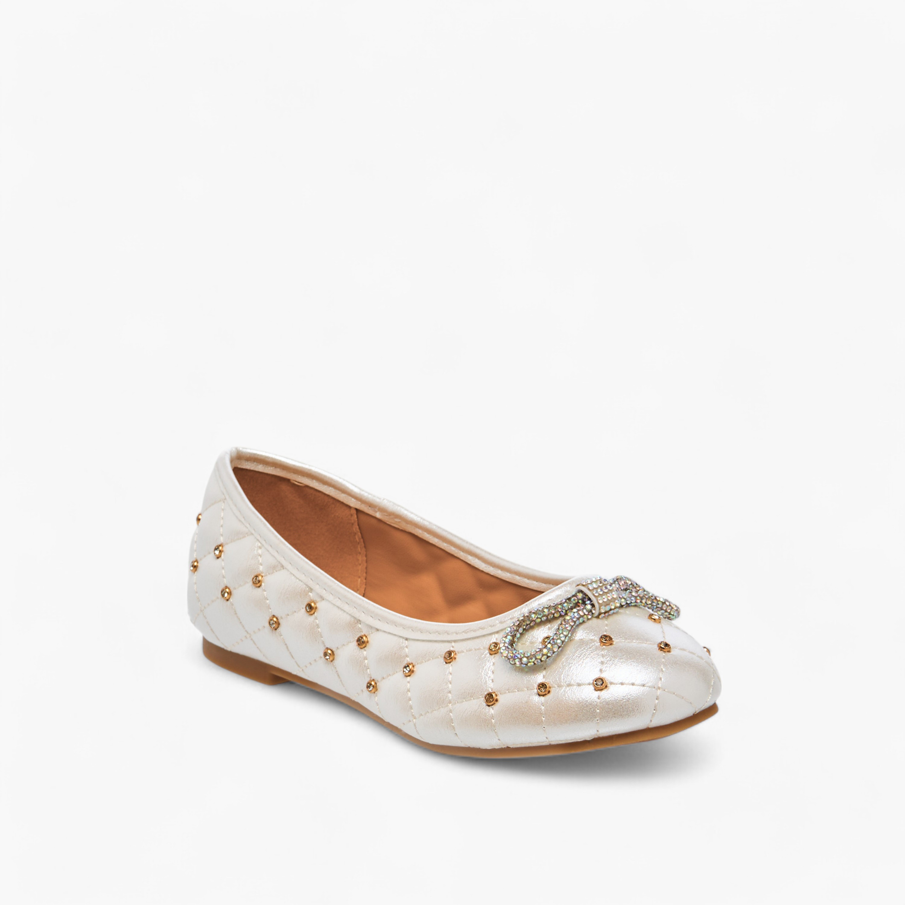 حذاء باليرينا مبطن سهل الارتداء بتزيينات وفيونكة من ليتل ميسي-girls-shoes-ballerinas-image-2