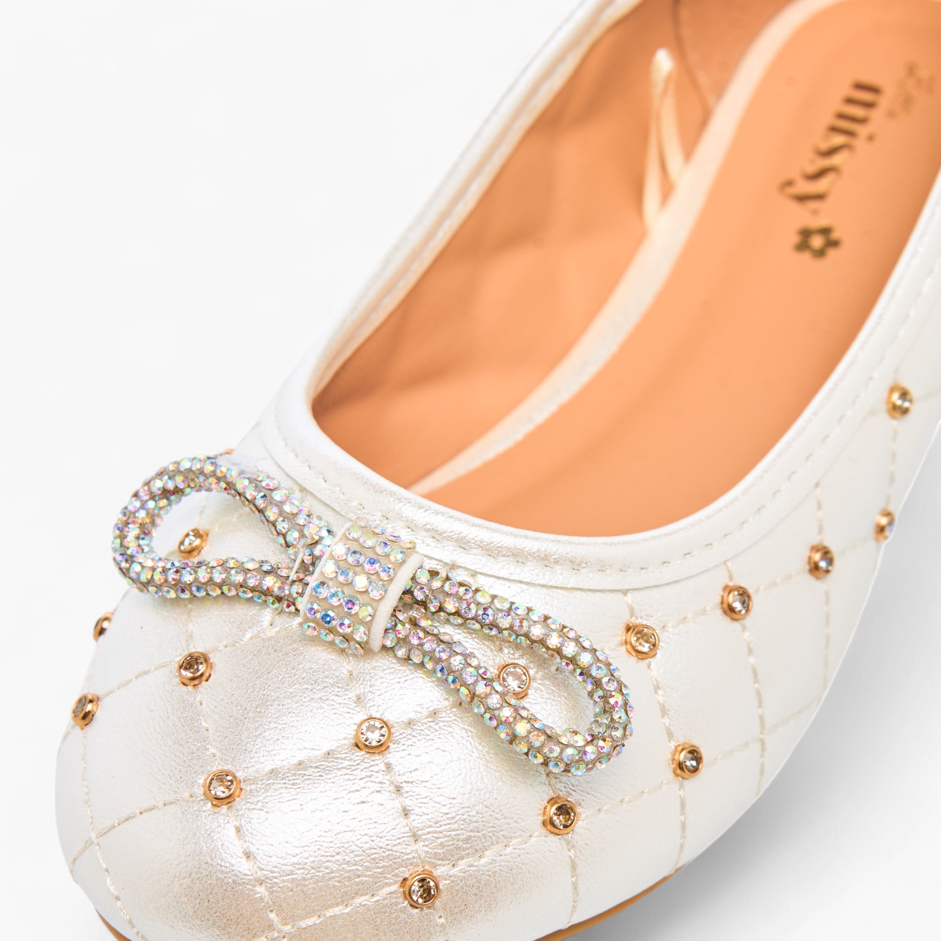 حذاء باليرينا مبطن سهل الارتداء بتزيينات وفيونكة من ليتل ميسي-girls-shoes-ballerinas-image-5