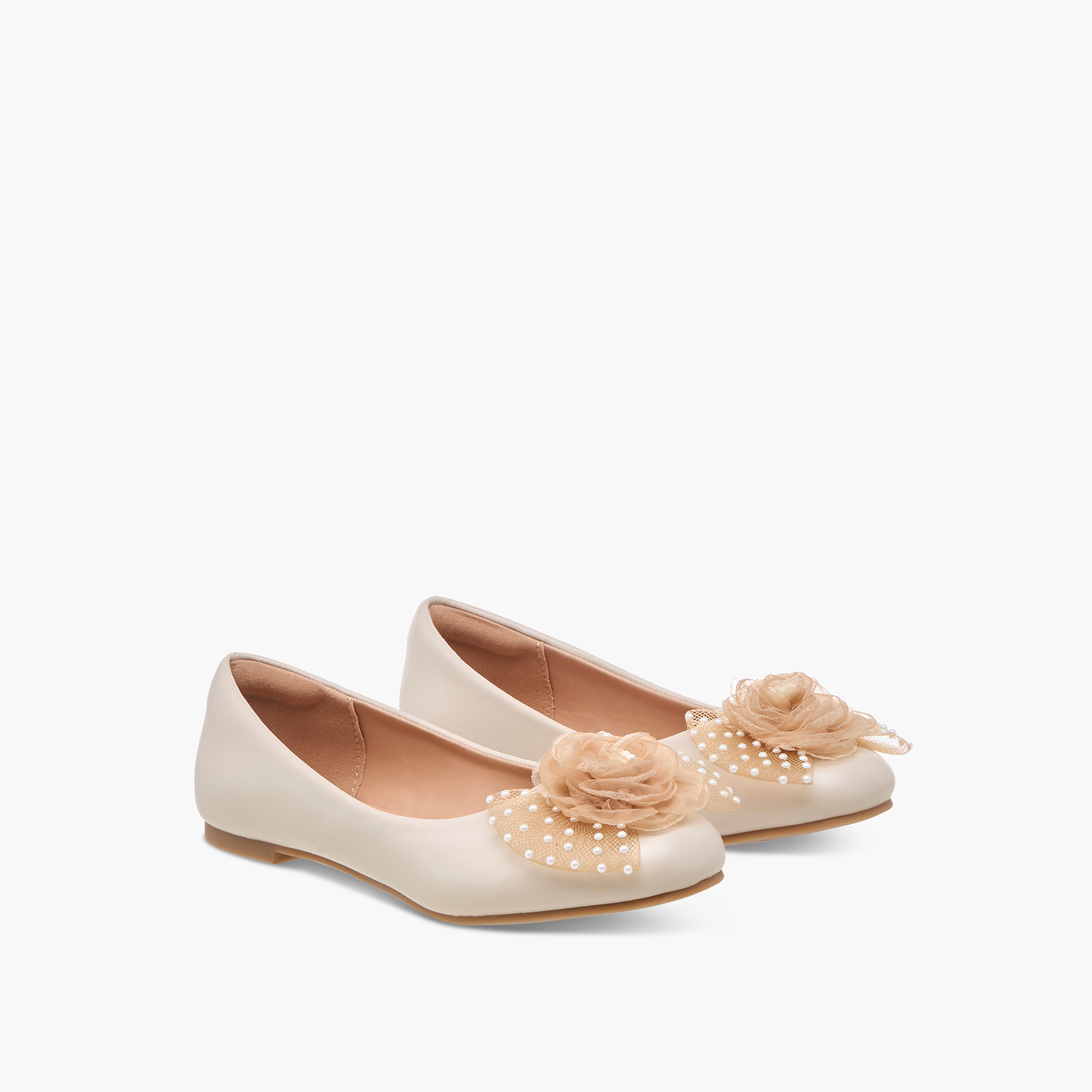 حذاء باليرينا بتزيينات لؤلؤ وزهرة من ليتل ميسي-girls-shoes-ballerinas-image-1