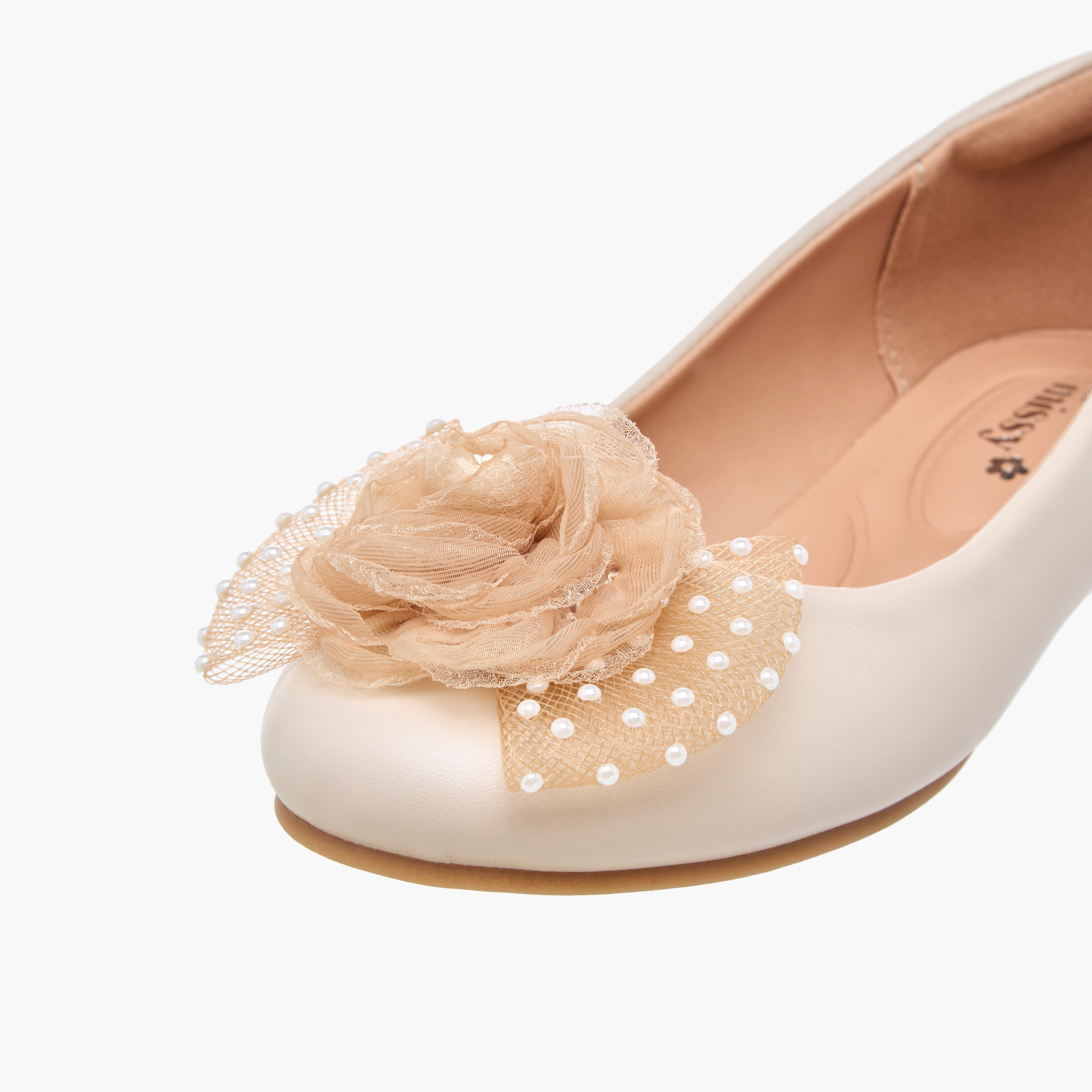 حذاء باليرينا بتزيينات لؤلؤ وزهرة من ليتل ميسي-girls-shoes-ballerinas-image-6