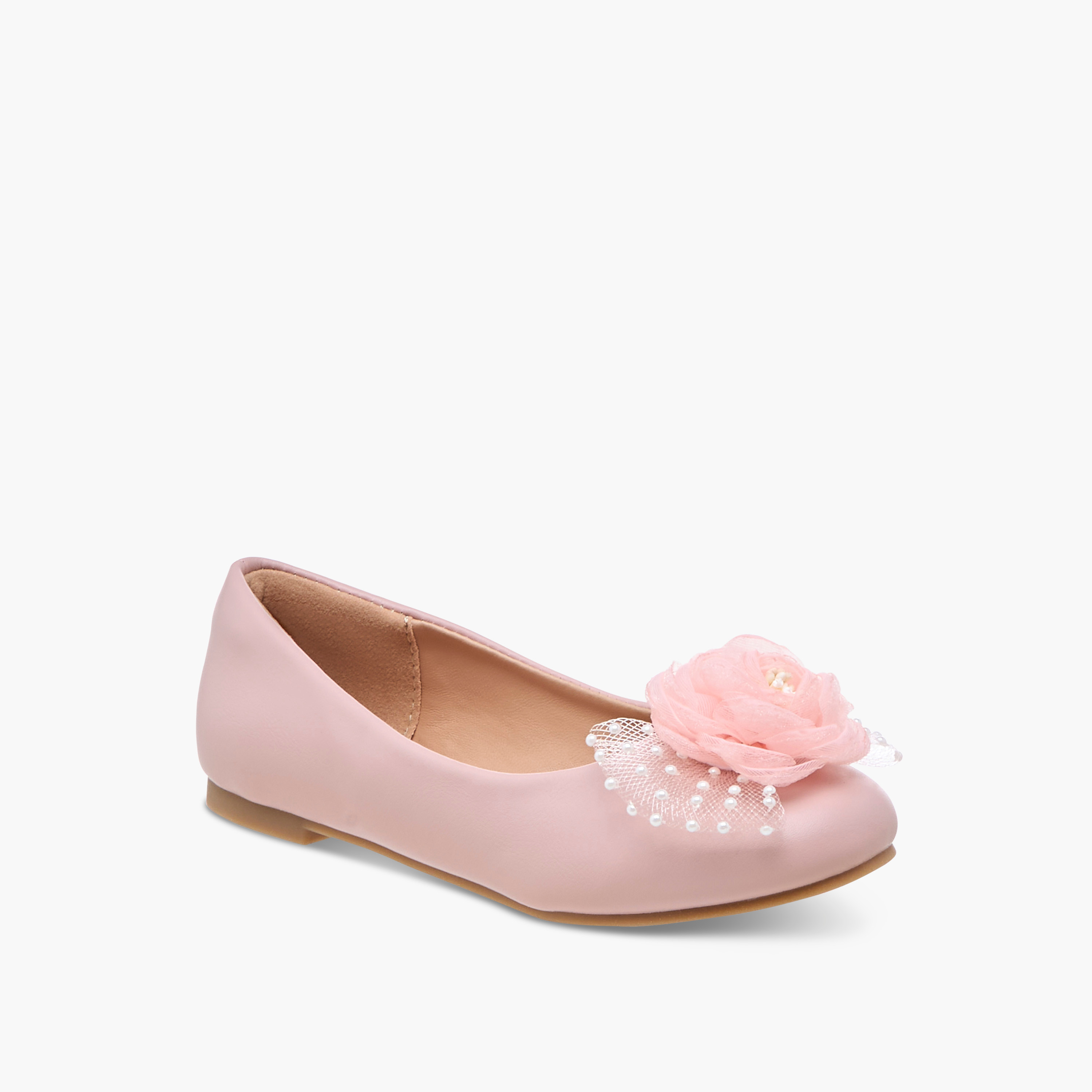 Little Missy Pearl Embellished Ballerina Shoes with Flower Applique-girls-shoes-ballerinas-image-2