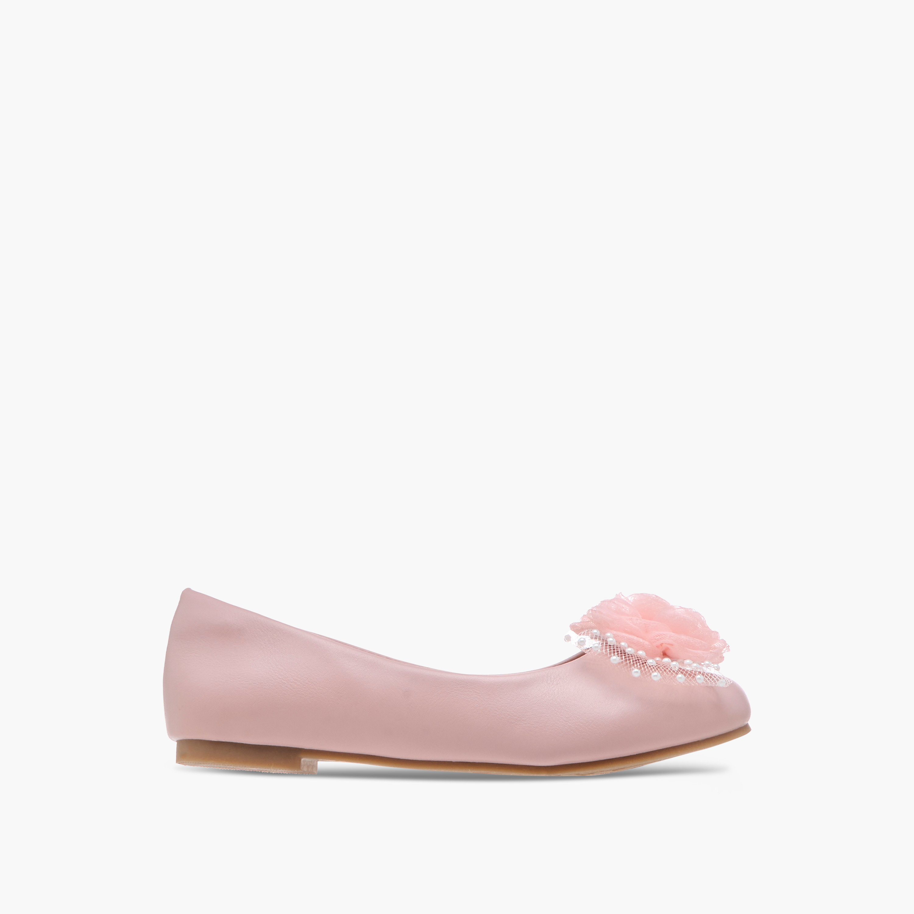 Little Missy Pearl Embellished Ballerina Shoes with Flower Applique-girls-shoes-ballerinas-image-3