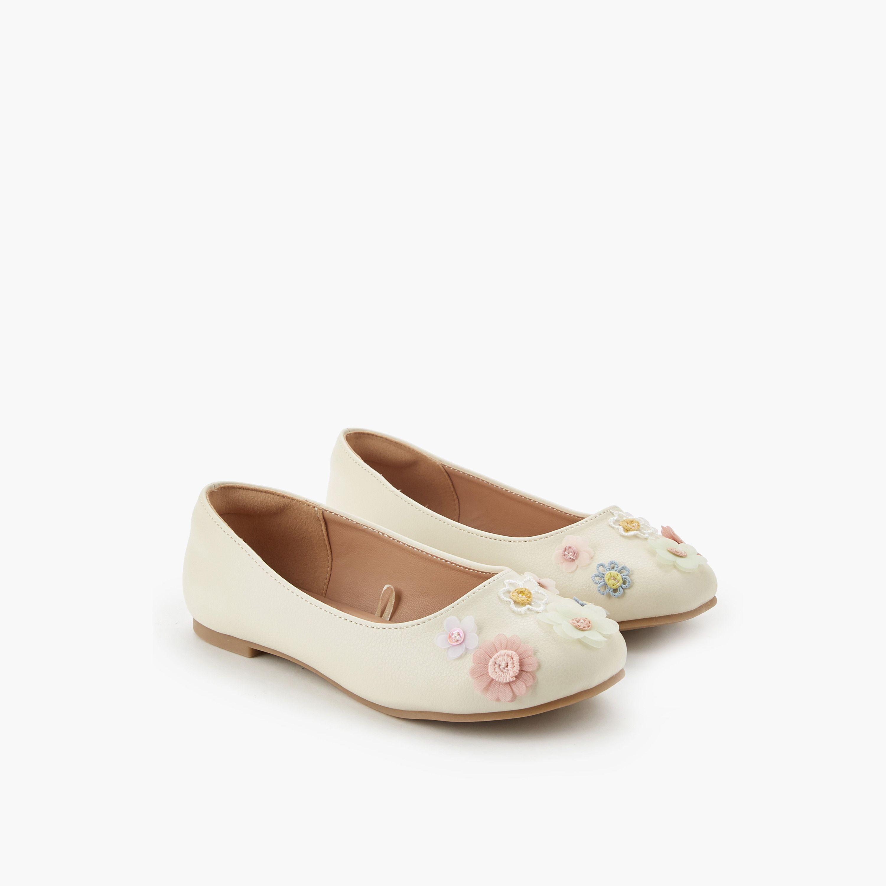 حذاء باليرينا بتزيينات زهرية للبنات من ليتل ميسي-girls-shoes-ballerinas-image-1