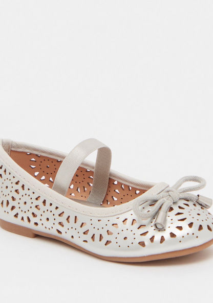Round Toe Laser Cut Ballerinas with Bow Accent