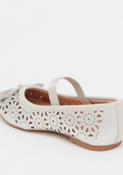 Round Toe Laser Cut Ballerinas with Bow Accent